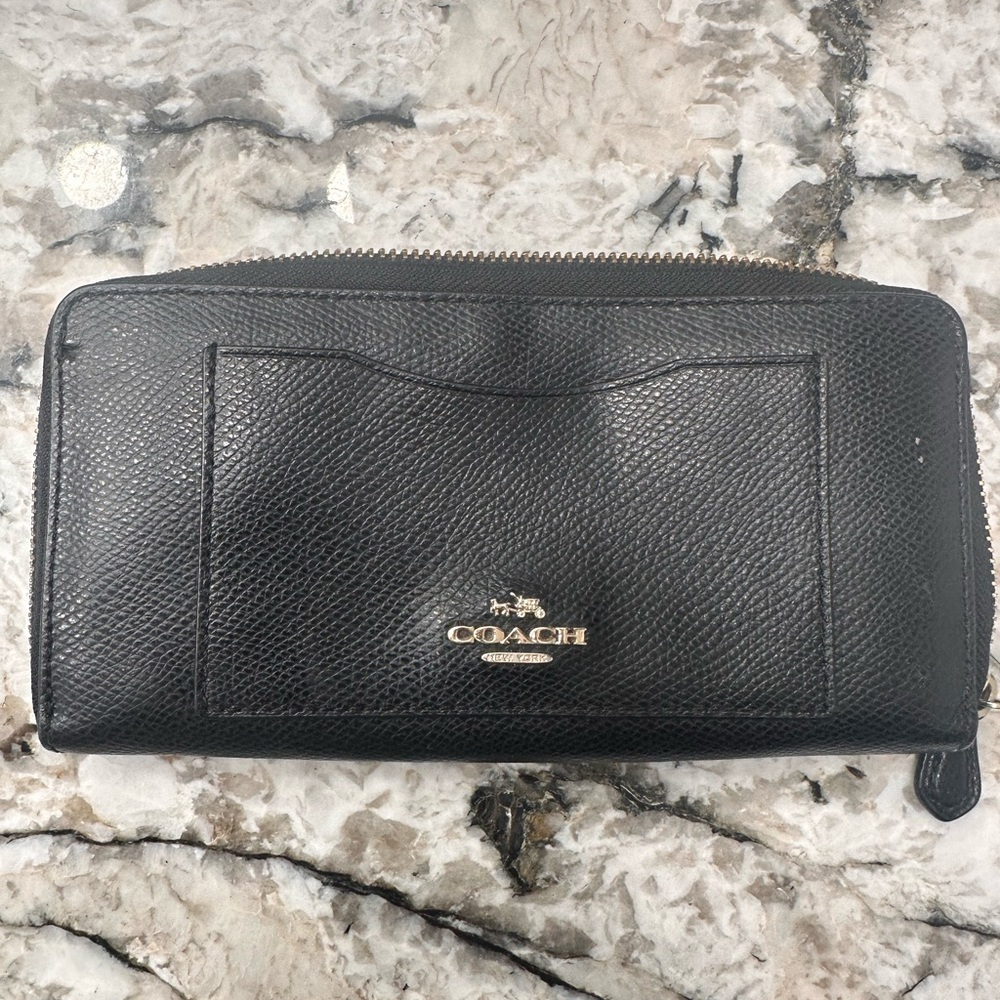 Coach Black Textured Leather Zip Wallet